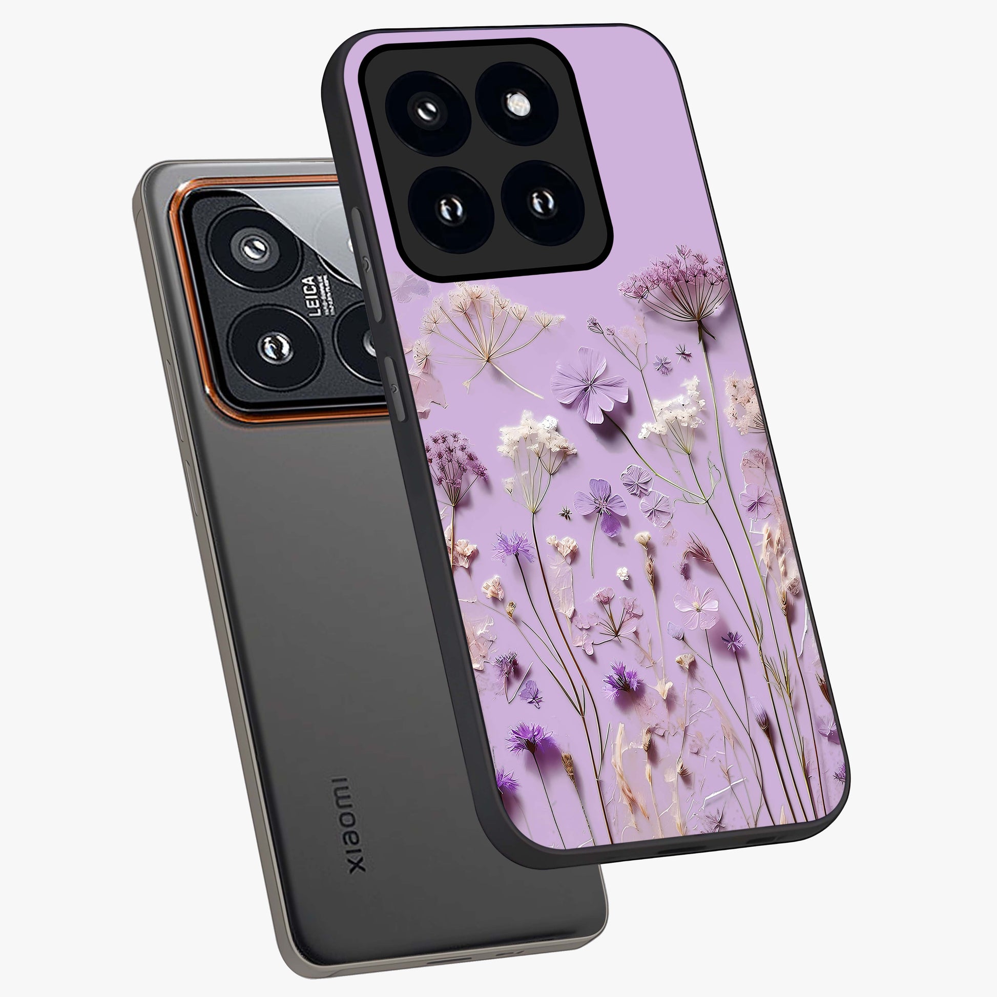 Lavender Blossom Dream Glass Case displayed in angled mockup highlighting dreamy lavender flower design with calming aesthetic style.