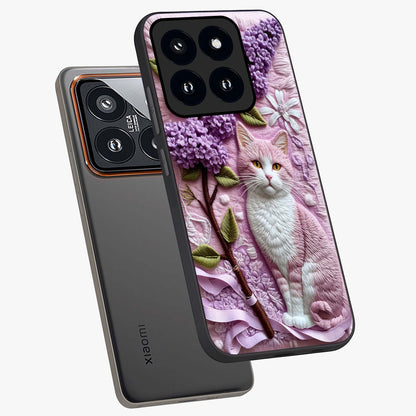 Lavender Cat Whimsy Glass Case displayed in angled mockup highlighting playful feline illustration with pastel lavender aesthetic.