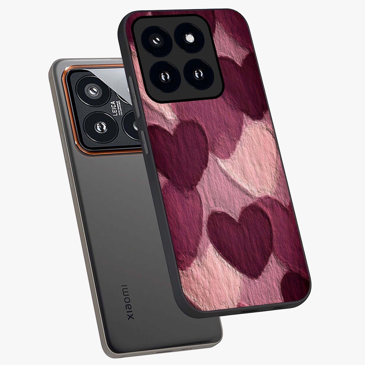 Layered Paper Hearts Glass Case displayed in angled mockup highlighting creative paper craft heart design with romantic aesthetic.