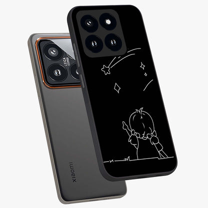 Line Art Girl With Shooting Stars Glass Case displayed in angled mockup highlighting elegant line art design with dreamy star aesthetic.