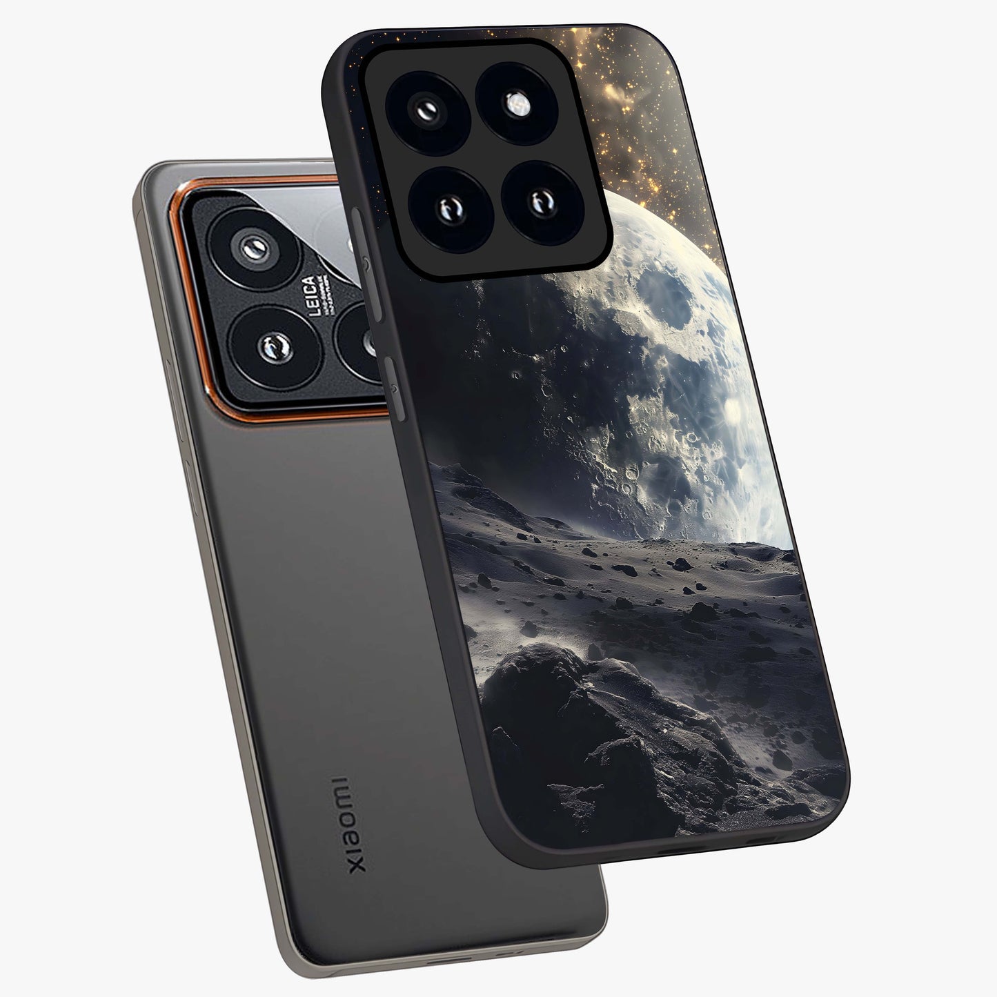 Lunar Horizon Glow Glass Case displayed in angled mockup highlighting celestial moon design with dreamy night aesthetic.