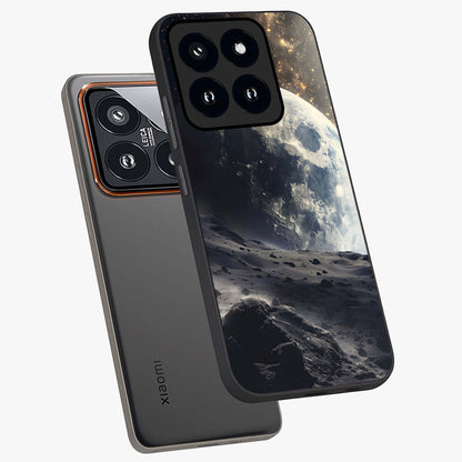 Lunar Horizon Glow Glass Case displayed in angled mockup highlighting celestial moon design with dreamy night aesthetic.