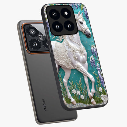 Majestic Floral Stallion Glass Case displayed in angled mockup highlighting majestic stallion illustration with elegant floral aesthetic.