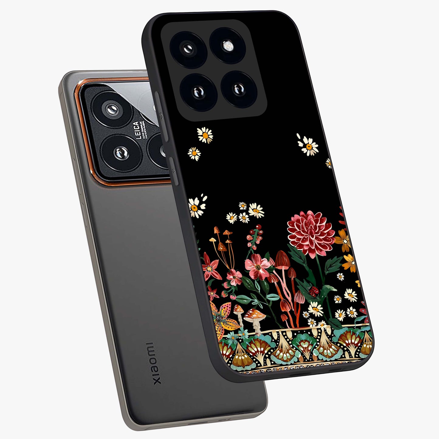 Midnight Bloom Pattern Glass Case displayed in angled mockup highlighting elegant flower design with midnight aesthetic style.