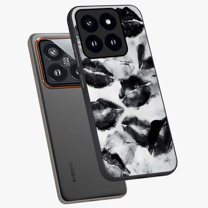 Midnight Kiss Marks Glass Case displayed in angled mockup highlighting playful romantic design with bold midnight aesthetic.