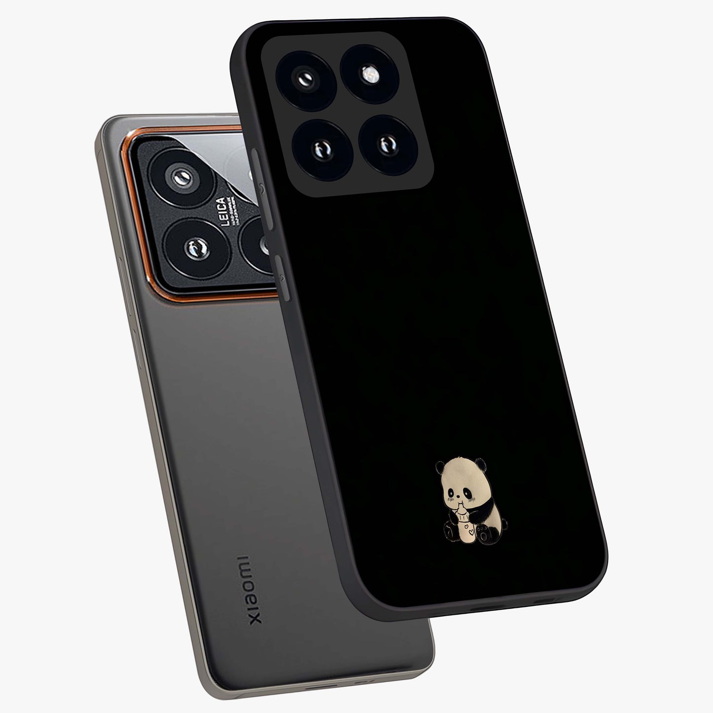 Midnight Panda Love Glass Case displayed in angled mockup highlighting adorable panda illustration with midnight aesthetic.