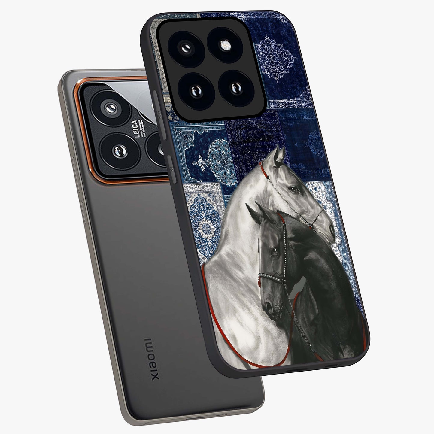 Midnight Stallion Blues Glass Case displayed in angled mockup highlighting powerful stallion illustration with deep midnight tones.