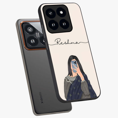 Mirror Mood Muse With Custom Name Glass Case displayed in angled mockup highlighting aesthetic mirror inspired design with custom name feature.