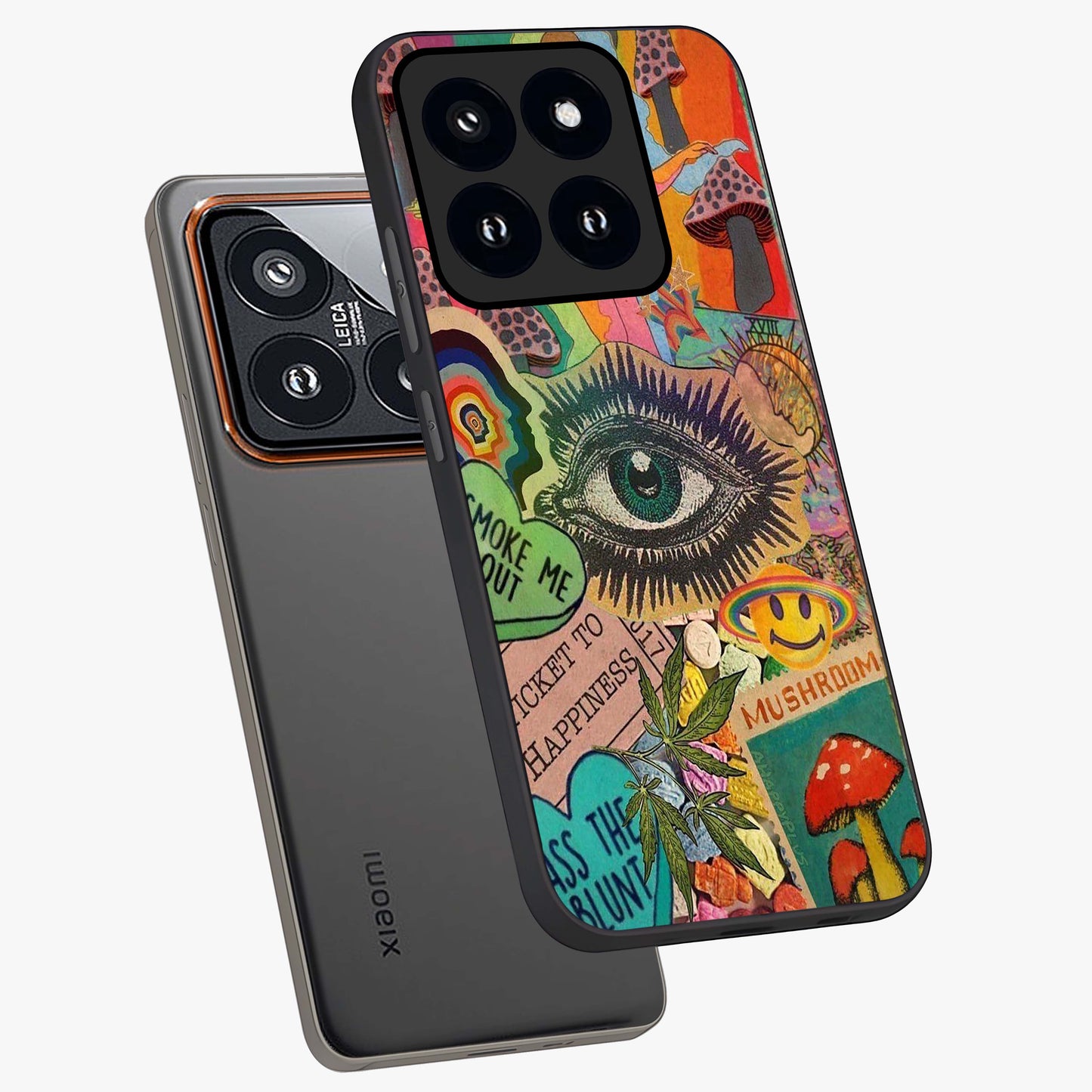 Mystic Eye Wonderland Glass Case displayed in angled mockup highlighting magical eye illustration with dreamy aesthetic.