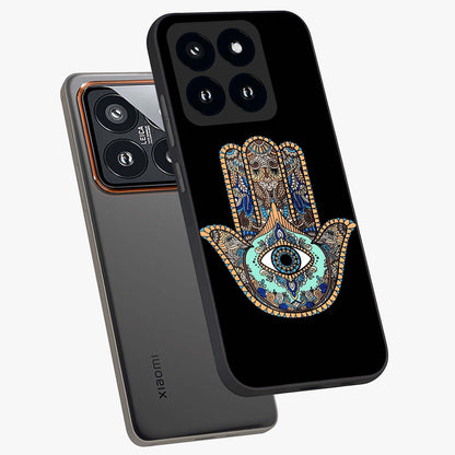 Mystic Hamsa Eye Glass Case displayed in angled mockup highlighting spiritual hamsa symbol with mystical aesthetic style.