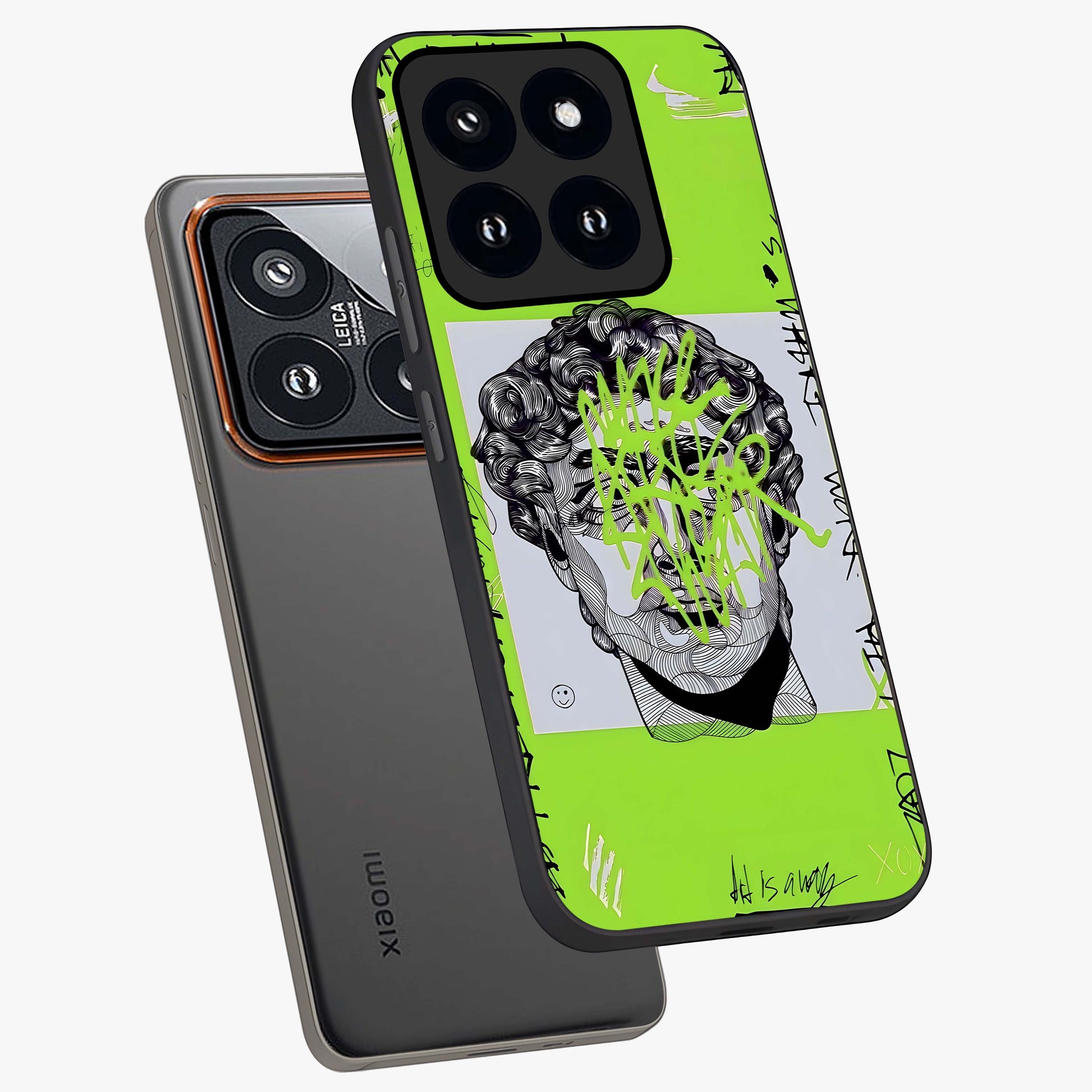 Neo Graffiti Rebellion Glass Case displayed in angled mockup highlighting urban street art design with rebellious aesthetic.
