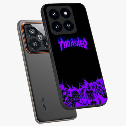 Neon Flame Riot Glass Case displayed in angled mockup highlighting glowing flame design with vibrant neon aesthetic.