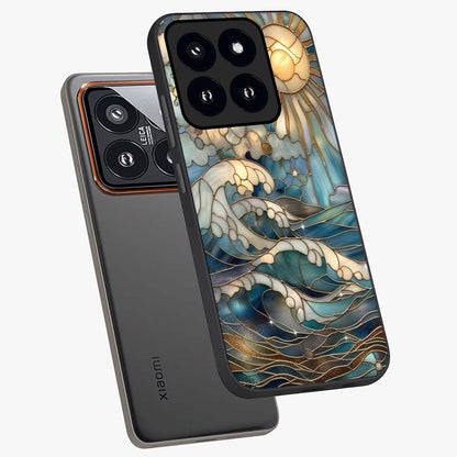 Oceanic Stained Printed Glass Case displayed in angled mockup highlighting colorful aquatic design with artistic aesthetic style.