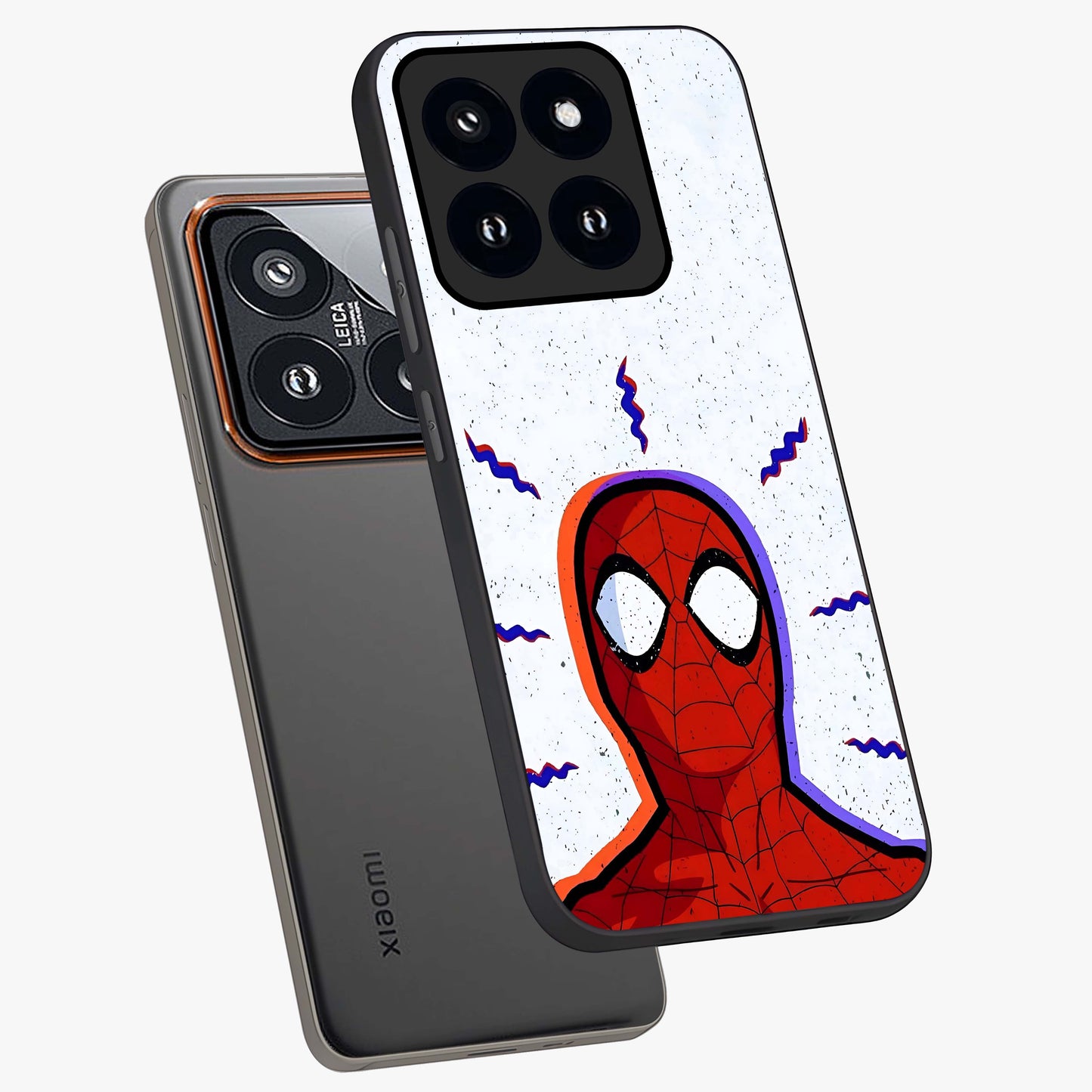 Omg Spiderman Glass Case displayed in angled mockup highlighting dynamic hero illustration with action comic aesthetic.
