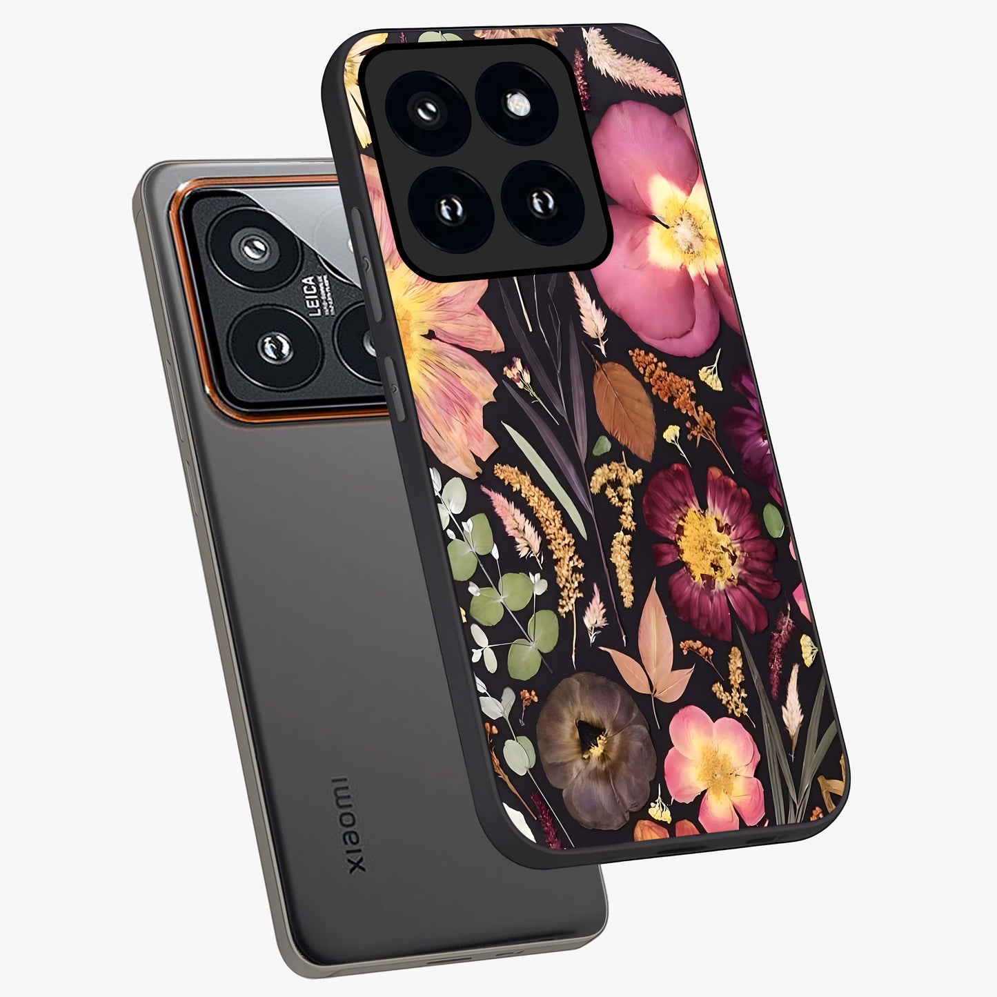 Petal Dream Tapestry Glass Case displayed in angled mockup highlighting decorative petal pattern with elegant botanical aesthetic.