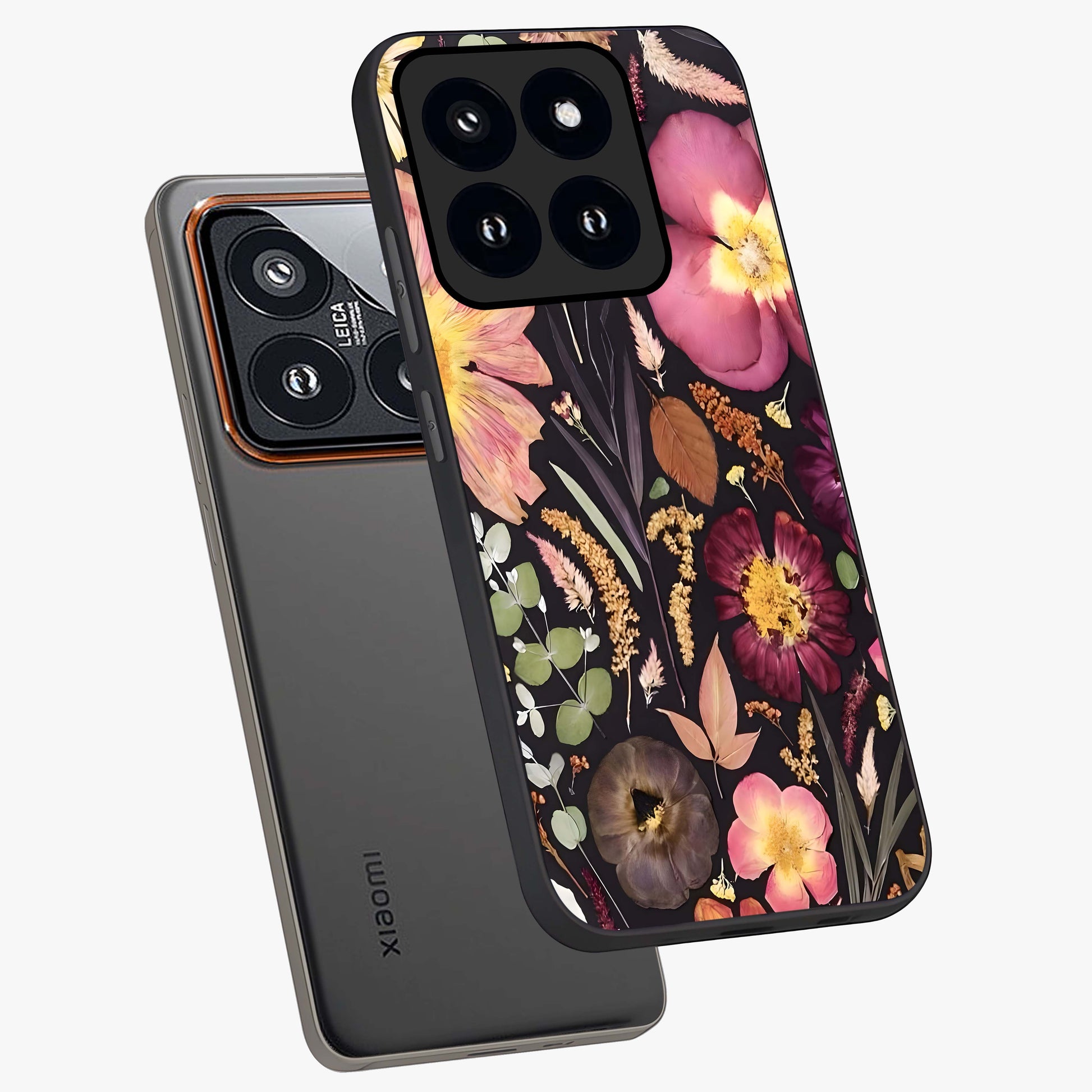 Petal Dream Tapestry Glass Case displayed in angled mockup highlighting decorative petal pattern with elegant botanical aesthetic.