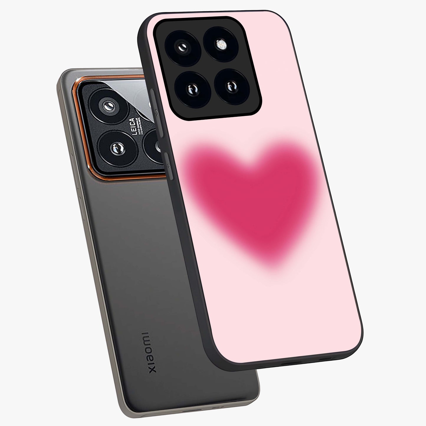 Pink Aura Heart Glass Case displayed in angled mockup highlighting vibrant pink heart design with dreamy aura aesthetic.