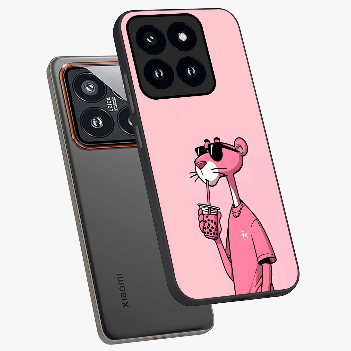 Pink Panther Glass Case displayed in angled mockup highlighting playful cartoon character design with vibrant pink aesthetic.