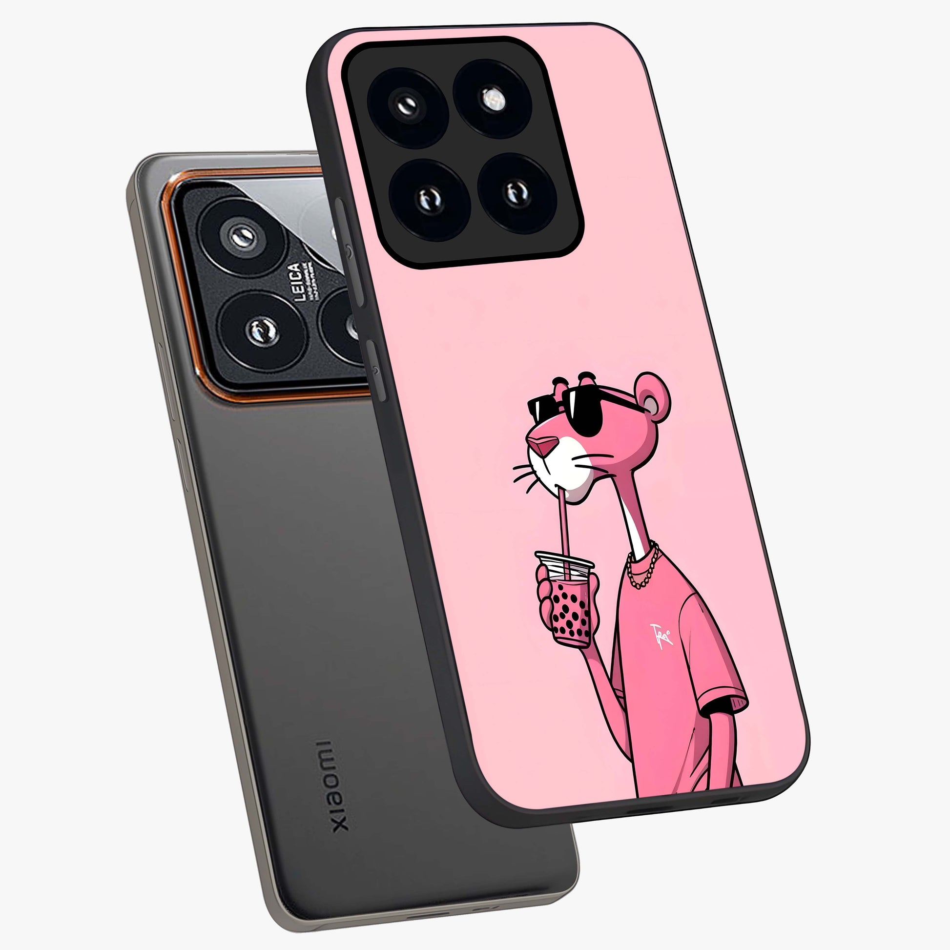 Pink Panther Glass Case displayed in angled mockup highlighting playful cartoon character design with vibrant pink aesthetic.