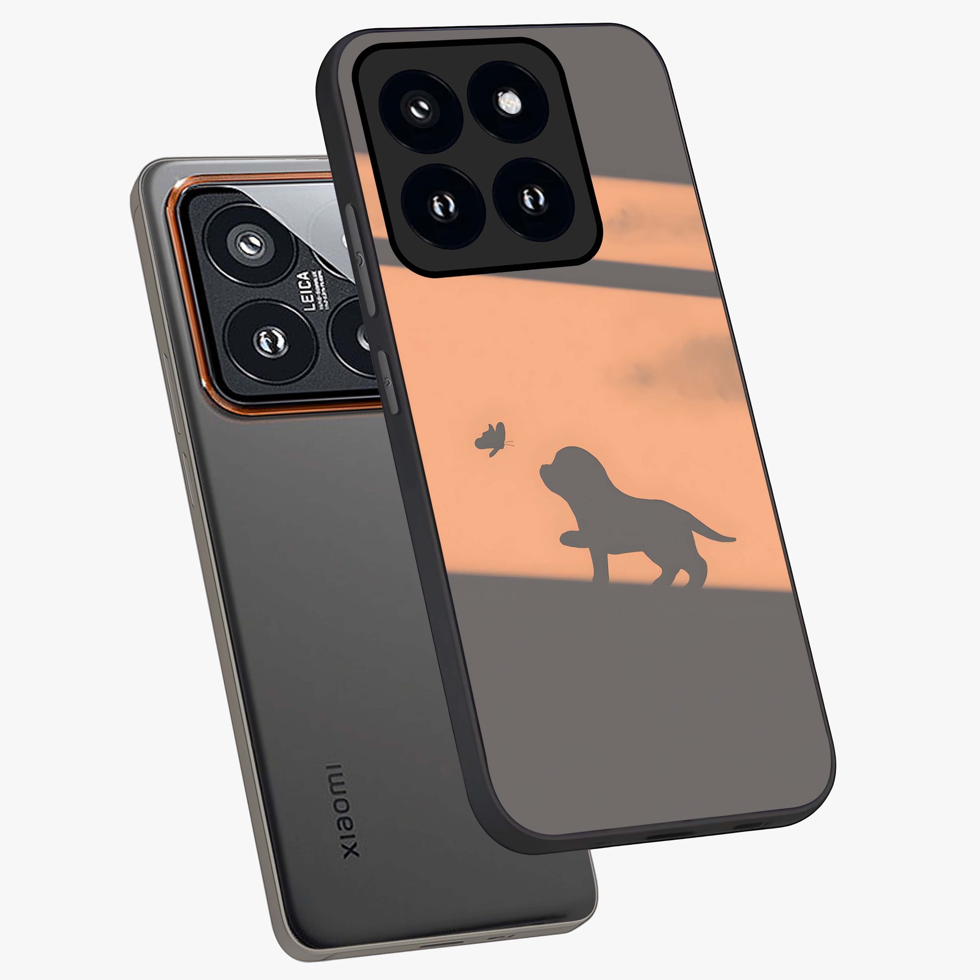 Puppy Shadow Art Glass Case displayed in angled mockup highlighting playful dog illustration with artistic shadow aesthetic.