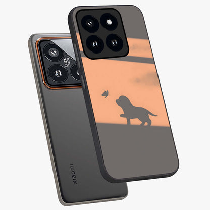 Puppy Shadow Art Glass Case displayed in angled mockup highlighting playful dog illustration with artistic shadow aesthetic.