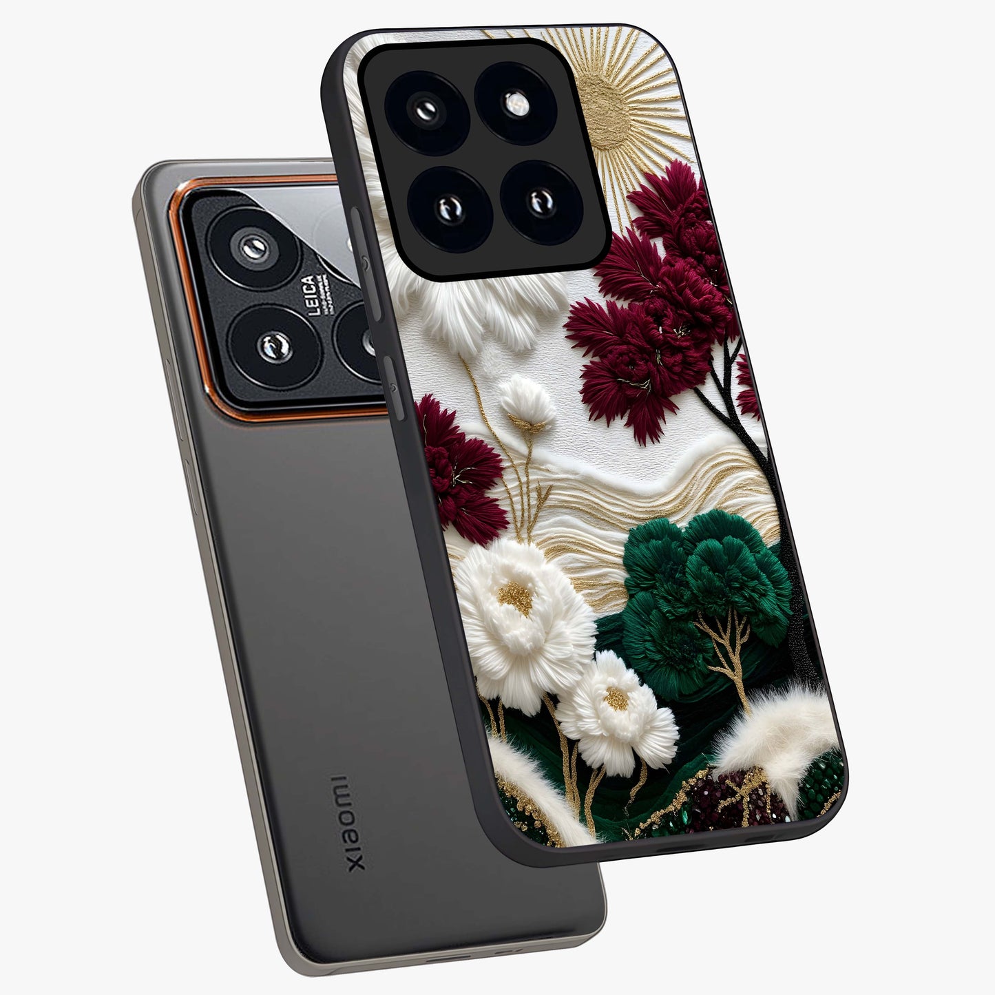 Radiant Bloom Elegance Glass Case displayed in angled mockup highlighting graceful floral design with radiant aesthetic style.