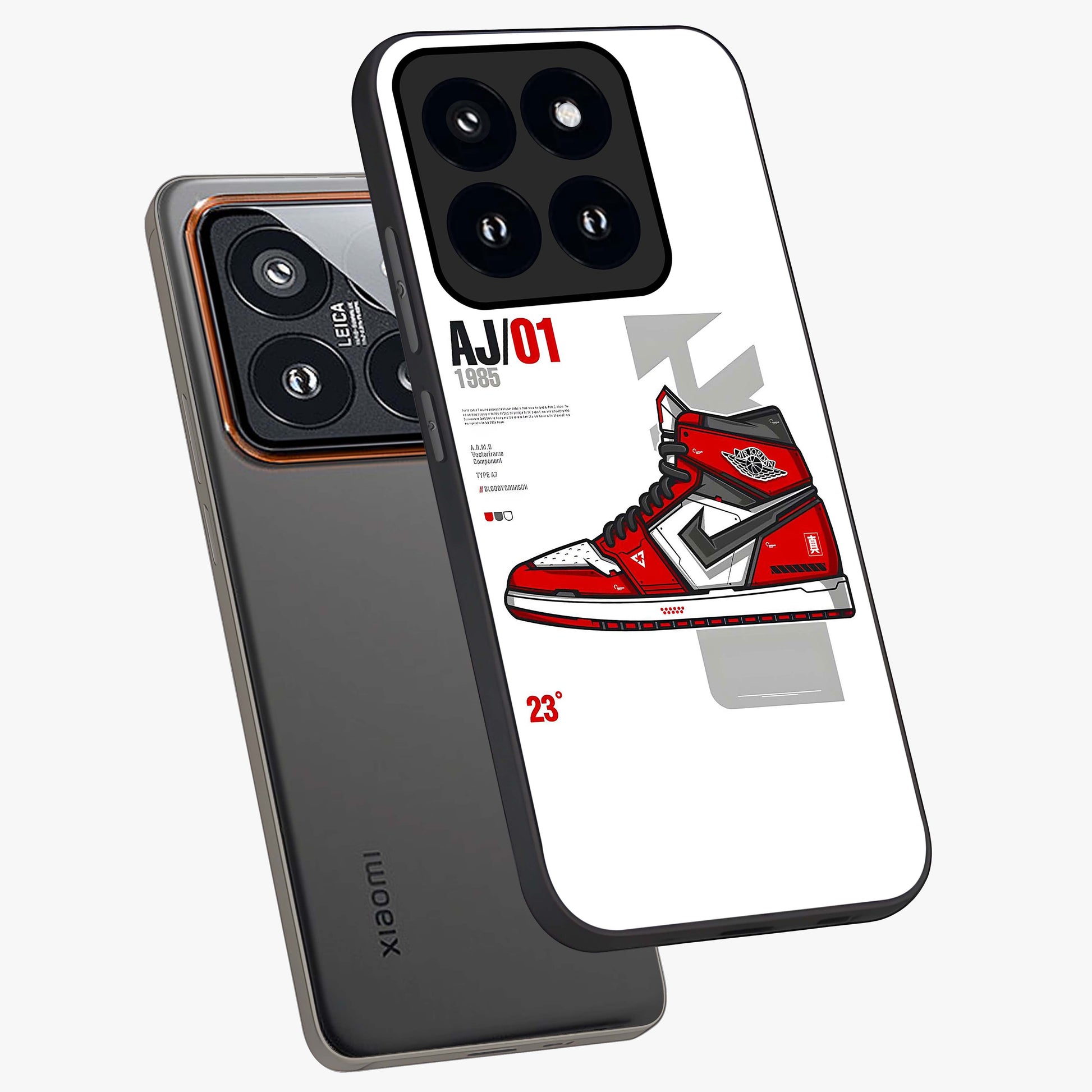 Retro Sneaker Blueprint Glass Case displayed in angled mockup highlighting detailed shoe design with sporty retro aesthetic.