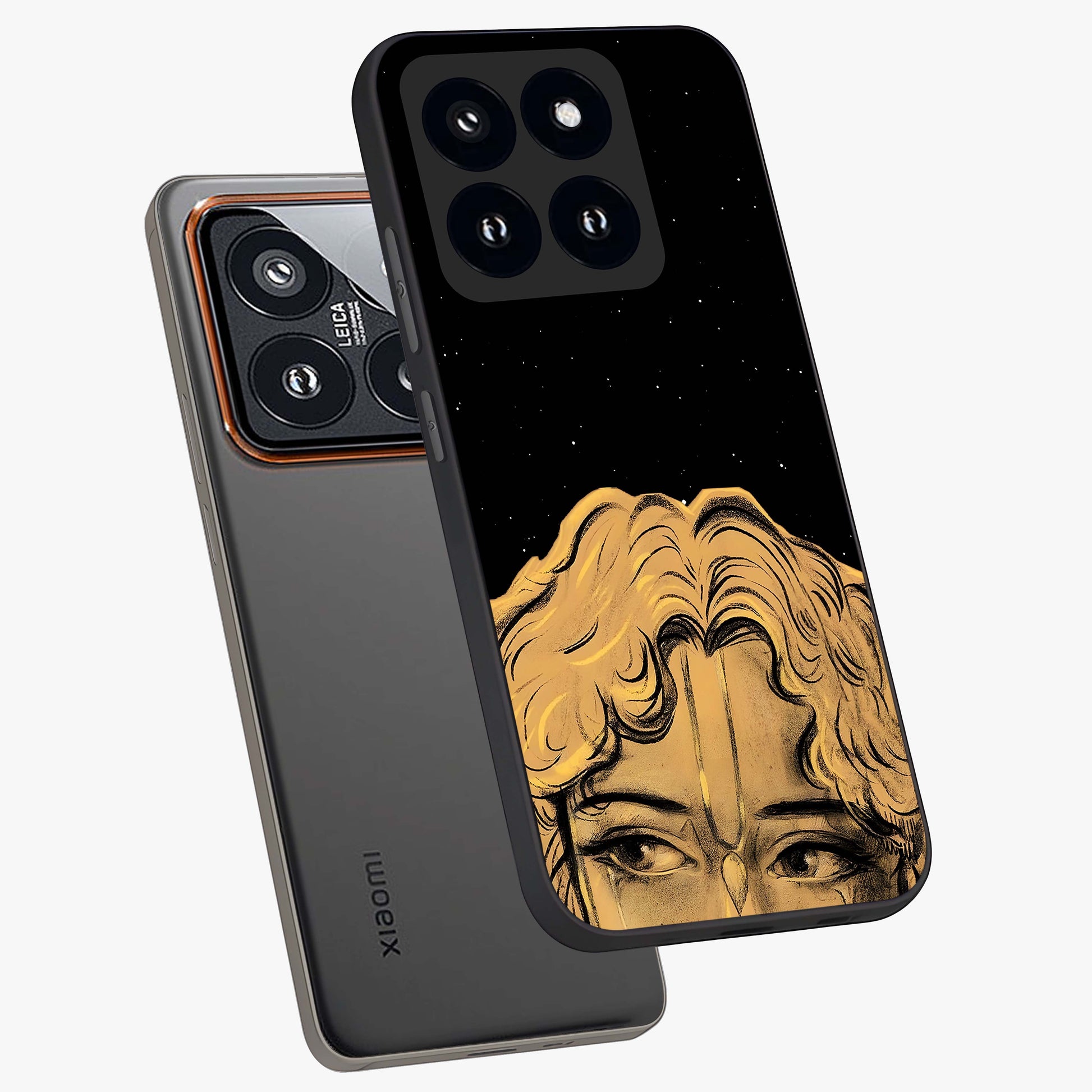 Shri Krishna Art Glass Case displayed in angled mockup highlighting spiritual Krishna illustration with divine aesthetic.