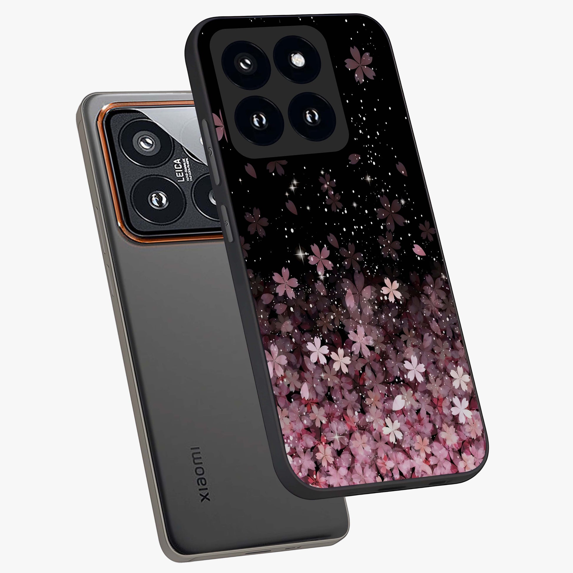 Small Starry Flowers Glass Case displayed in angled mockup highlighting tiny flower pattern with celestial aesthetic style.