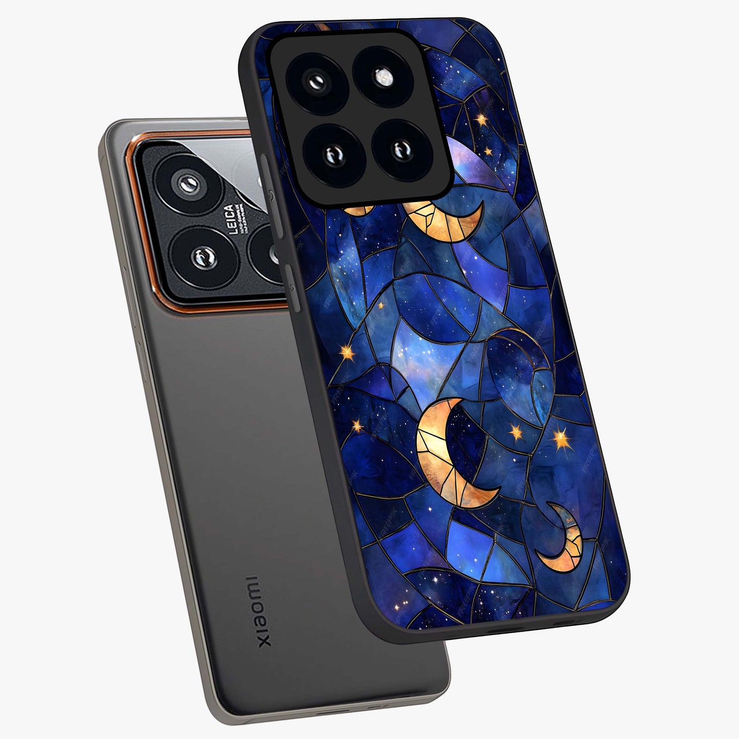 Starlit Sky Tapestry Glass Case displayed in angled mockup highlighting celestial night pattern with artistic aesthetic style.