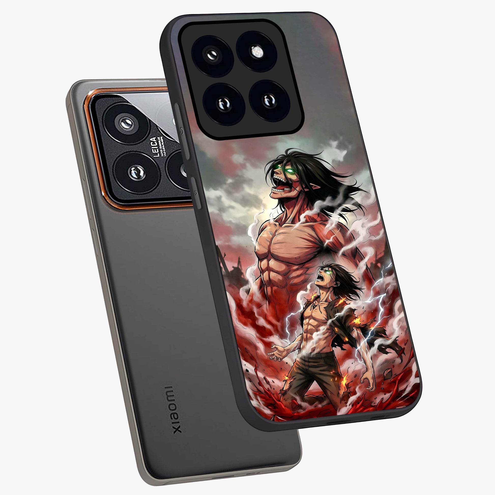 Titan Awakening Fury Glass Case displayed in angled mockup highlighting dramatic giant warrior design with bold anime aesthetic.
