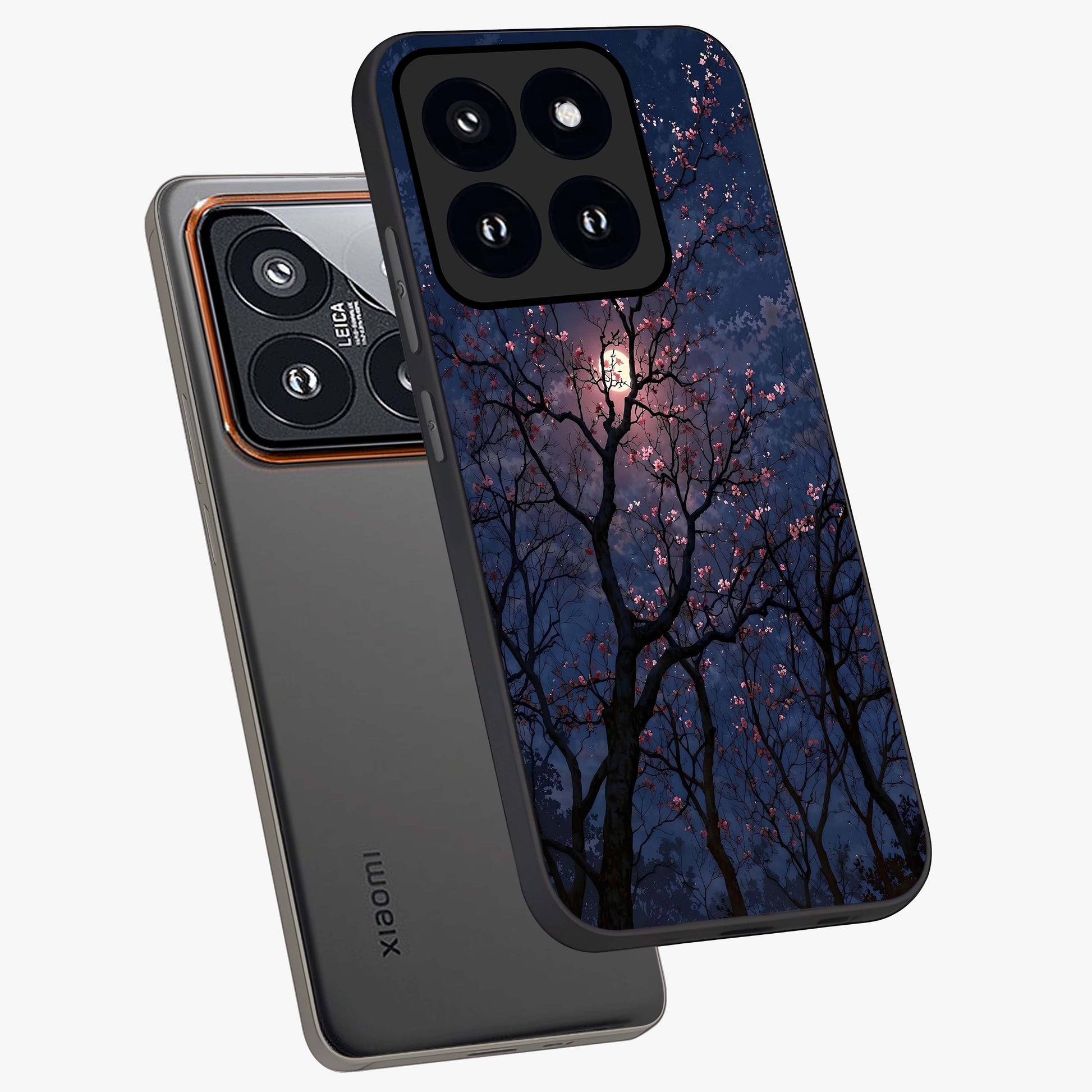 Twilight Sakura Serenade Glass Case displayed in angled mockup highlighting delicate sakura flower design with dreamy aesthetic.