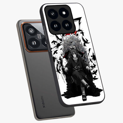 Uchiha Shadow Throne Glass Case displayed in angled mockup highlighting glowing aquatic design with celestial aesthetic.