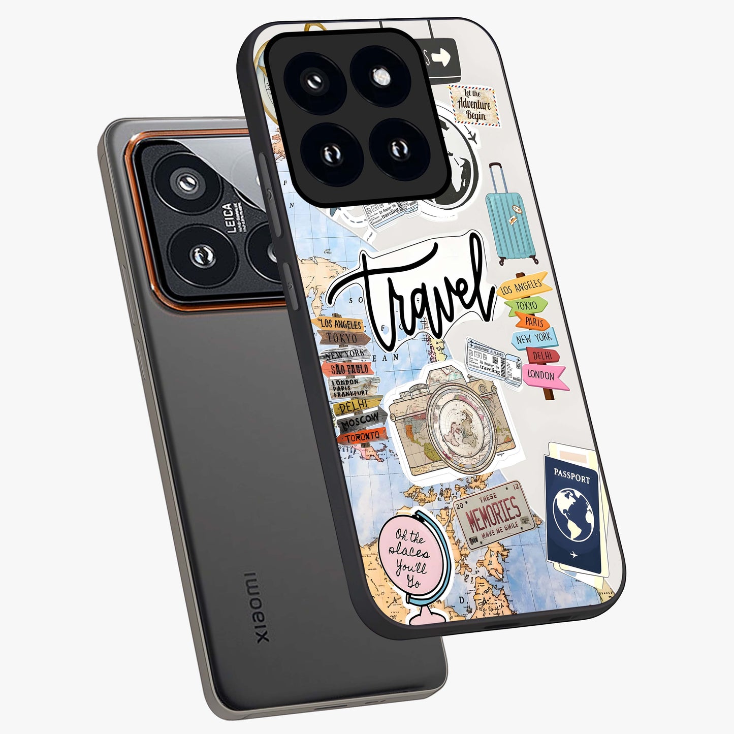 Wanderlust Journal Glass Case displayed in angled mockup highlighting adventure themed design with aesthetic travel vibe.