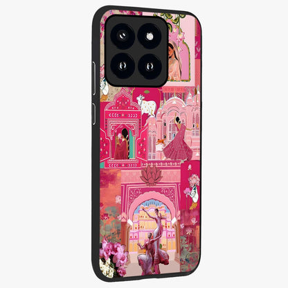 Blossoms of Rajasthan Glass Case upright view showcasing colorful floral design inspired by traditional Indian art.