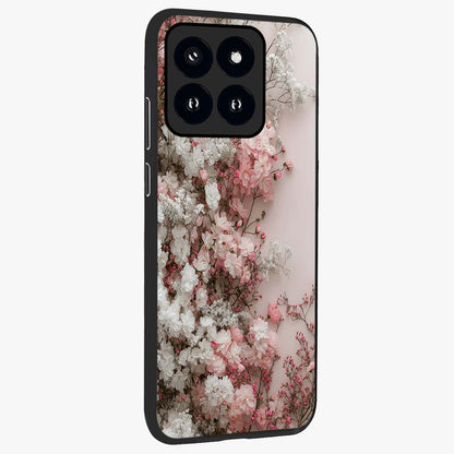 Blush Blossom Cloud Glass Case upright view showcasing calm floral cloud artwork with gentle dreamy theme.