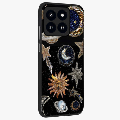 Celestial Gem Constellations Glass Case upright view showcasing cosmic constellation artwork with celestial aesthetic style.