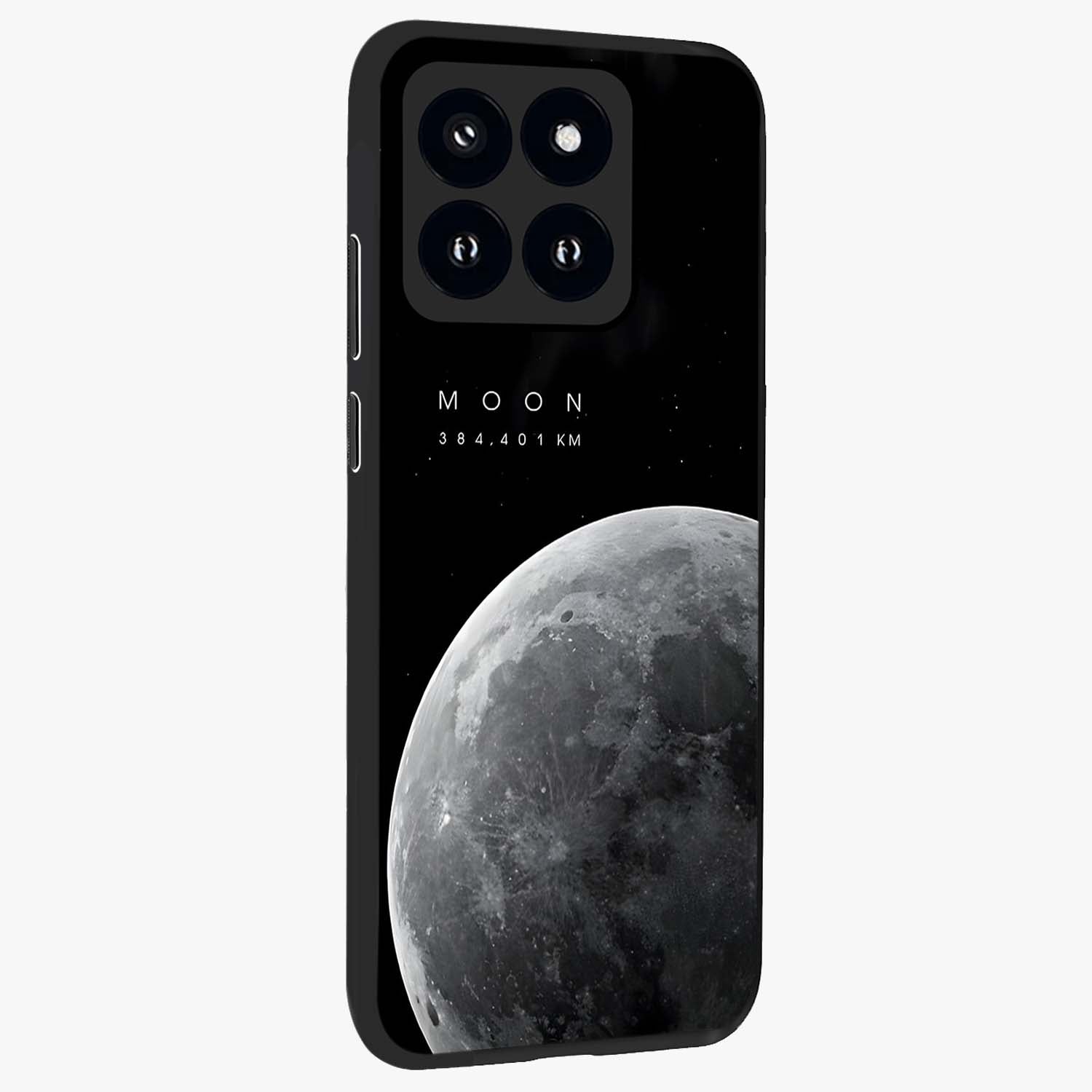 Cosmic Moon Glow Glass Case upright view showcasing luminous moon illustration with dreamy cosmic style.