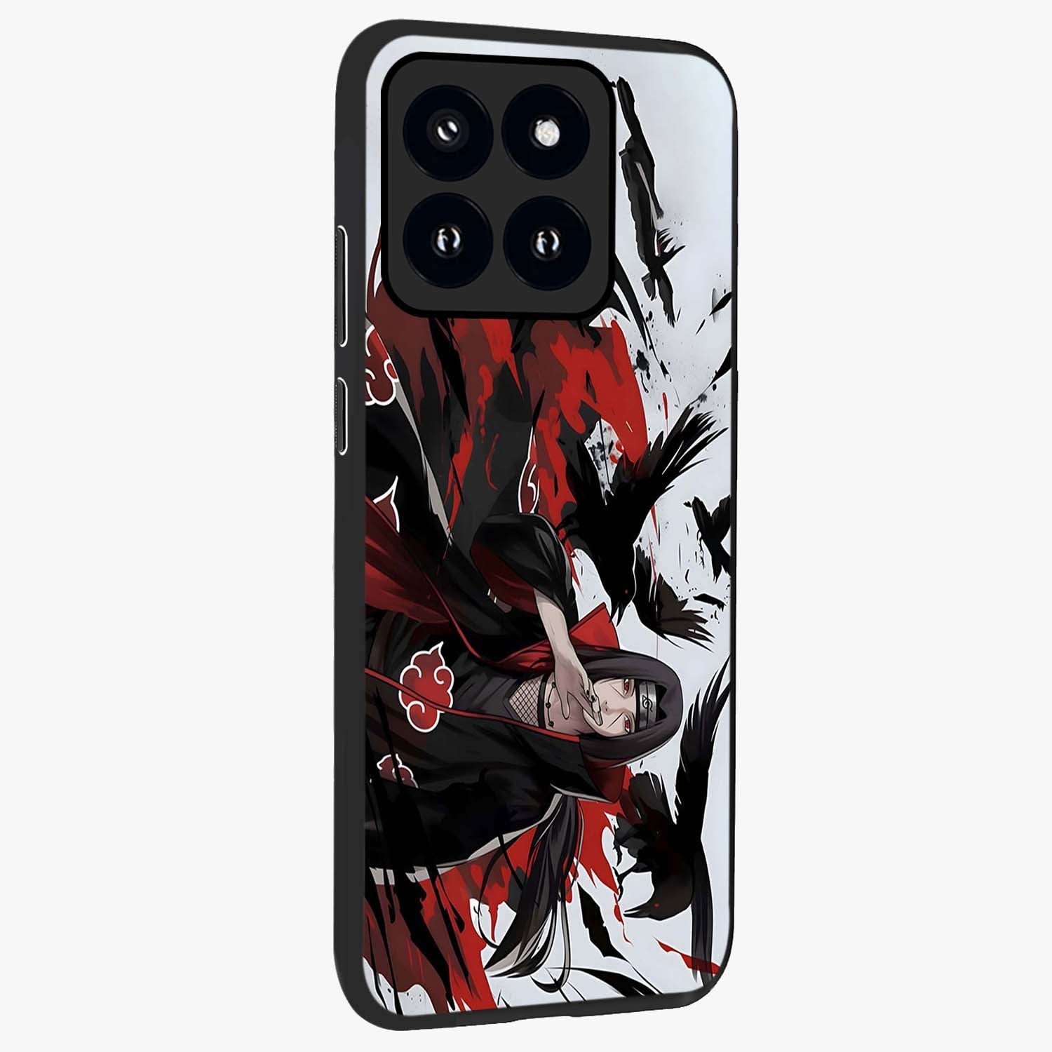 Crimson Crow Illusion Glass Case upright view showcasing striking crow illusion artwork with intense crimson theme.