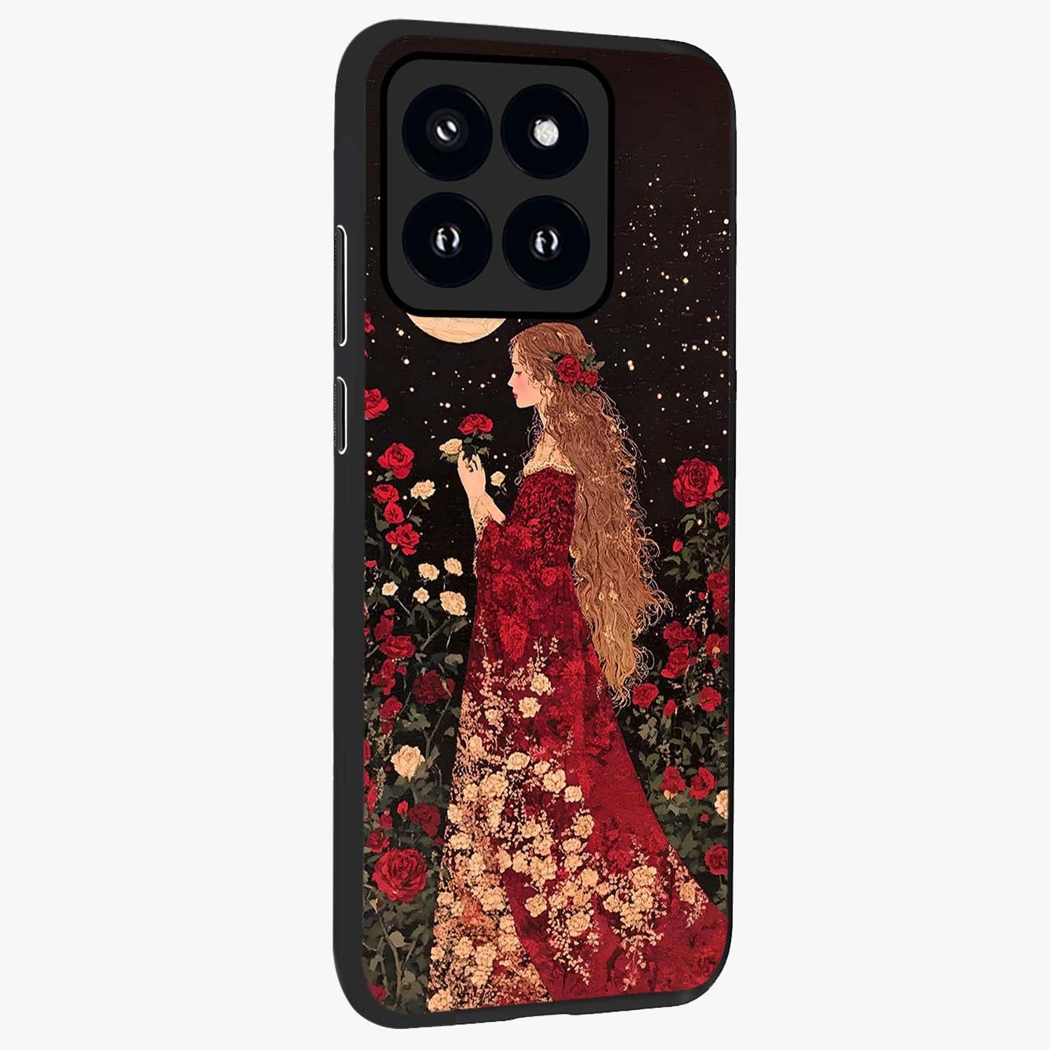 Crimson Dreams Glass Case upright view showcasing dreamy red toned artwork with modern aesthetic style.