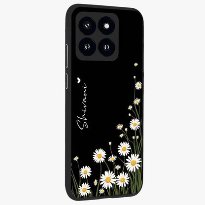 Daisy Cascade Custom Name Glass Case upright view showcasing elegant floral cascade design with personalized aesthetic.