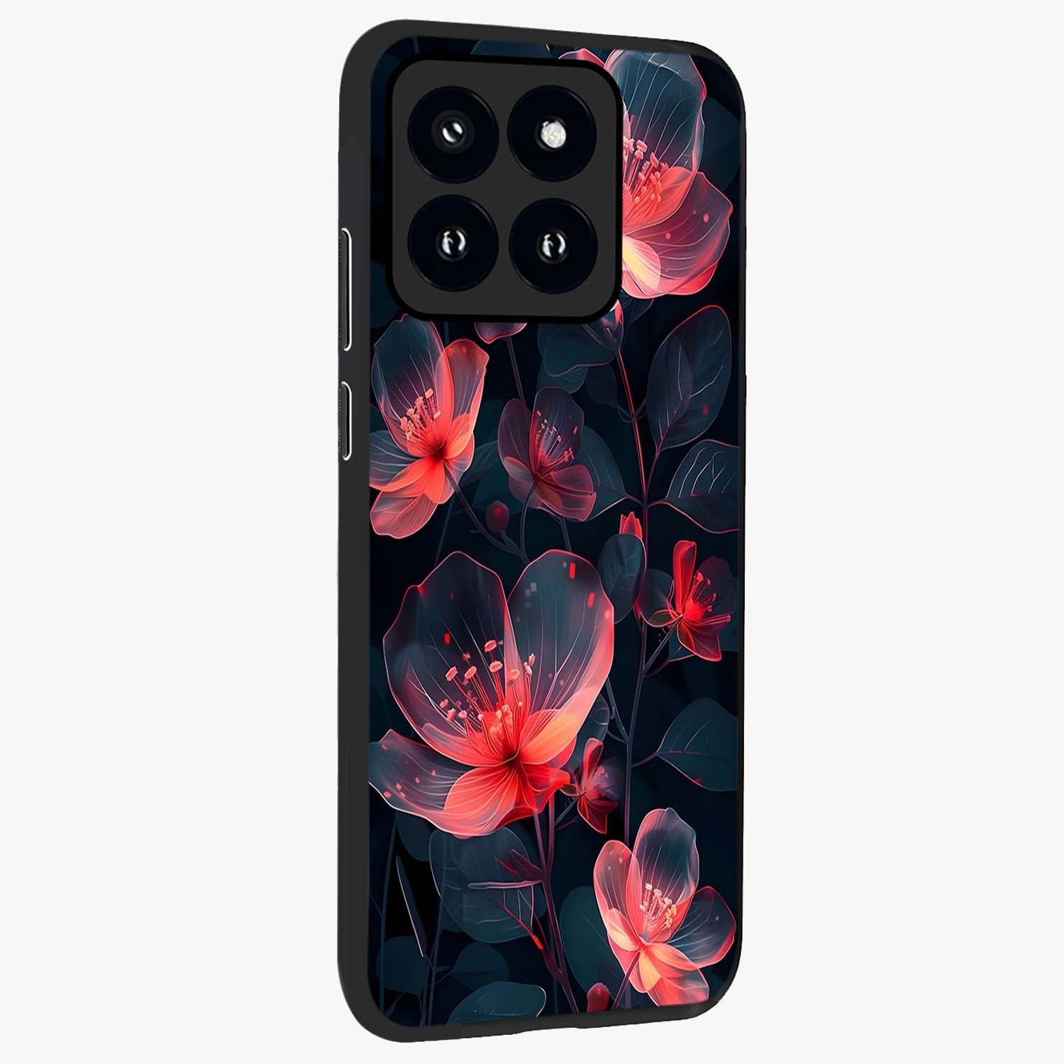Dark Shade of Flower Glass Case upright view showcasing delicate flower artwork with rich dark floral theme.