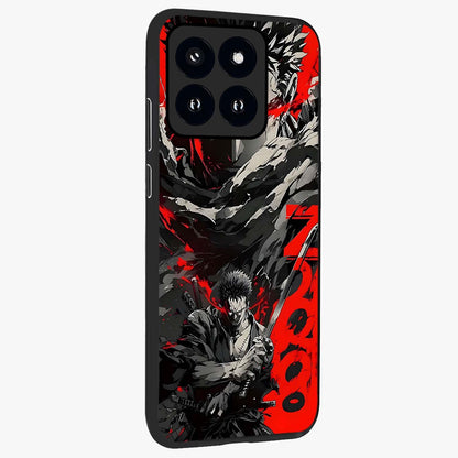 Demon Sword Resolve Glass Case upright view showcasing dramatic warrior artwork with intense battle theme.
