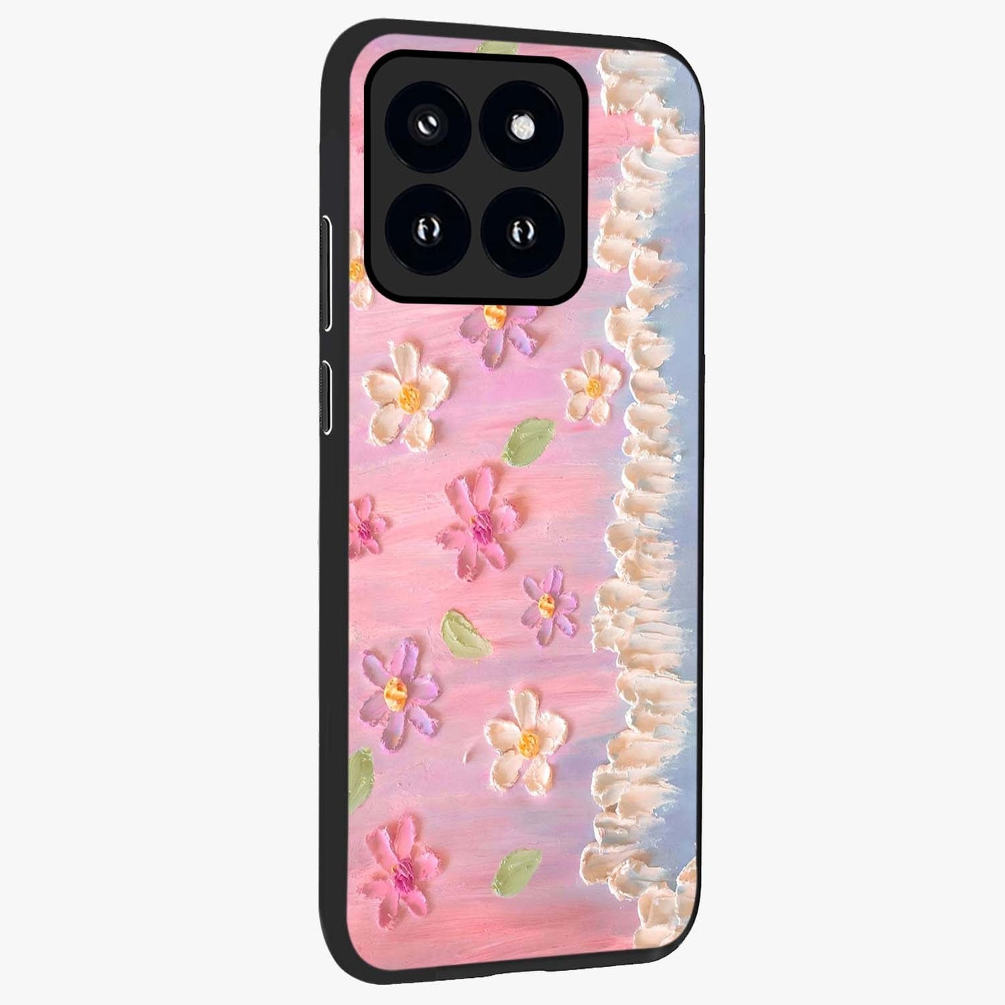 Dreamy Painted Garden Glass Case upright view showcasing vibrant floral garden artwork with artistic nature theme.