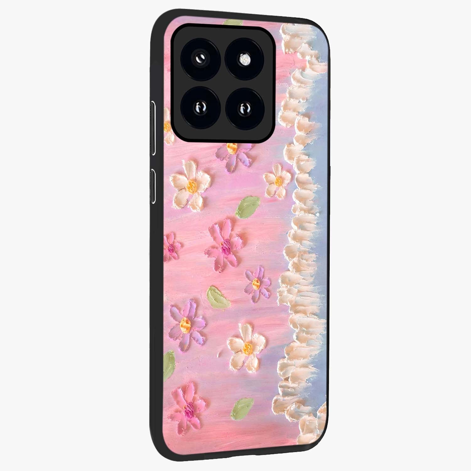 Dreamy Painted Garden Glass Case upright view showcasing vibrant floral garden artwork with artistic nature theme.