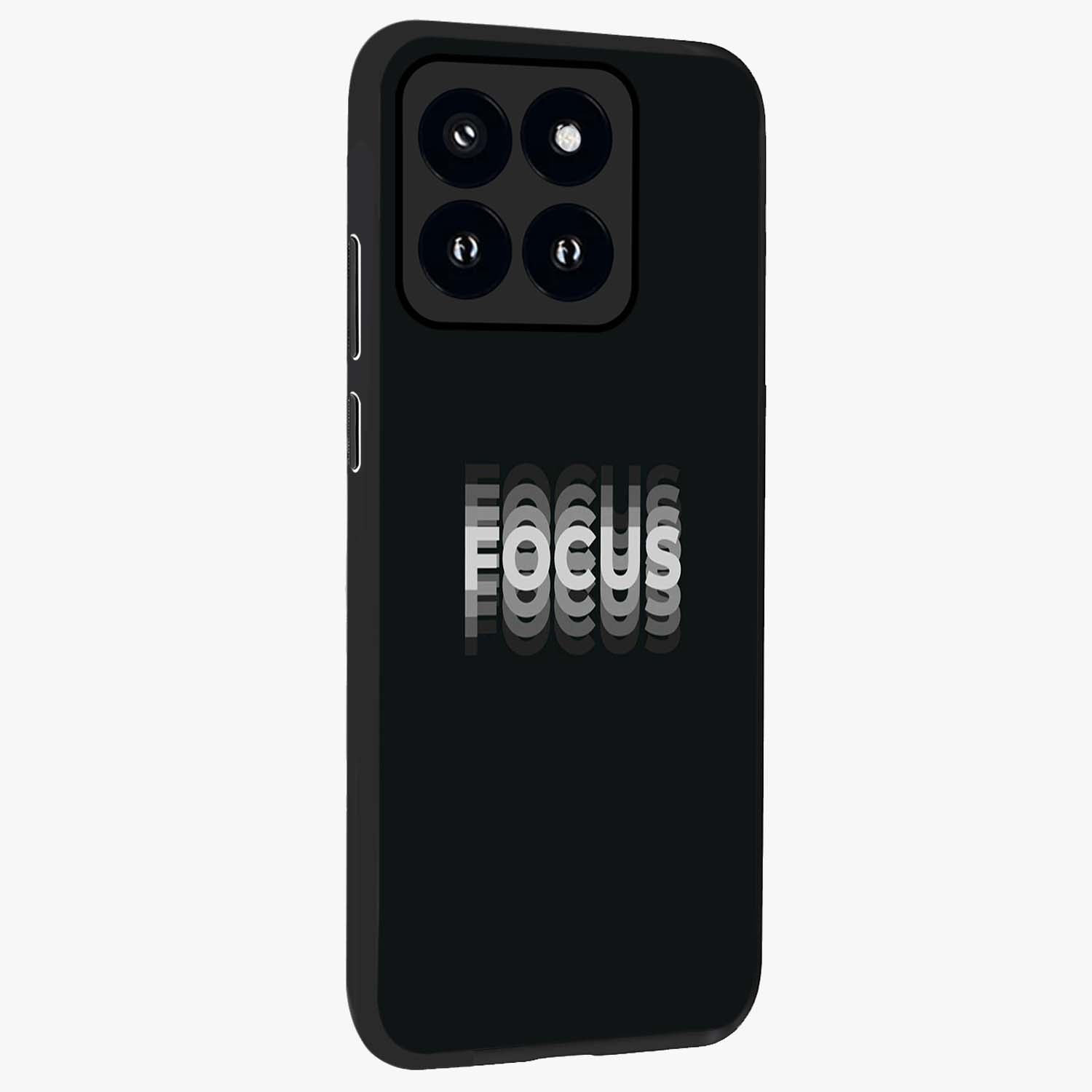 Focus Mode On Glass Case upright view showcasing strong typography statement with sleek motivational theme.