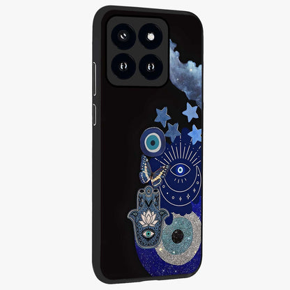Galactic Charm Cluster Glass Case upright view showcasing glowing cosmic charm artwork with magical celestial style.