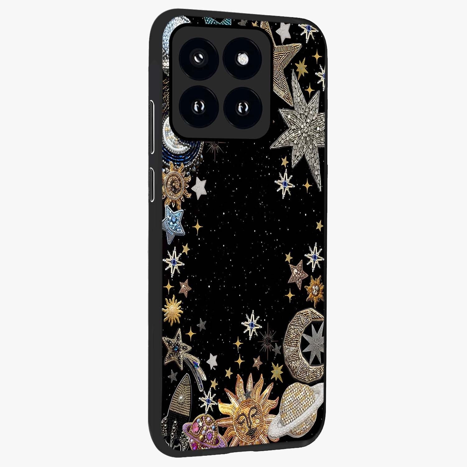 Galactic Jewel Stars Glass Case upright view showcasing glittering star jewel artwork with vibrant galaxy theme.