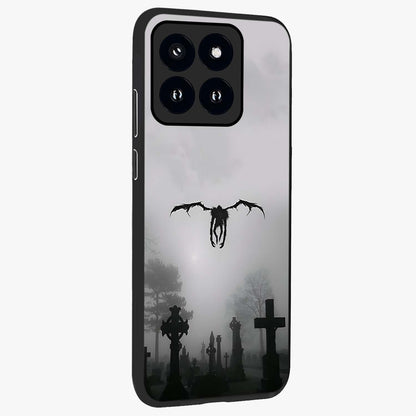 Graveyard Shadow Descent Glass Case upright view showcasing haunting graveyard artwork with dramatic dark theme.