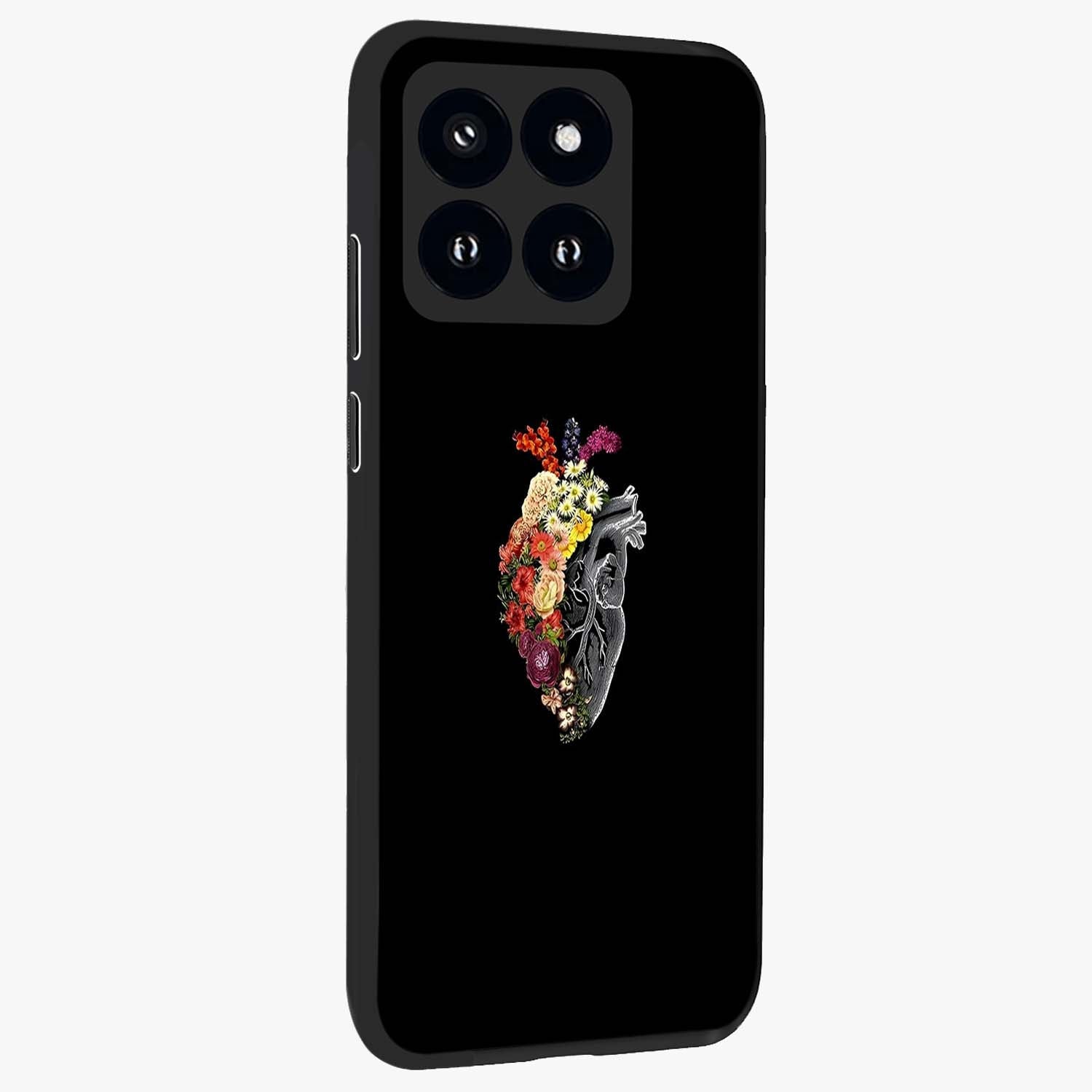 Heart With Flowers Glass Case upright view showcasing decorative heart and floral artwork with sweet romantic theme.